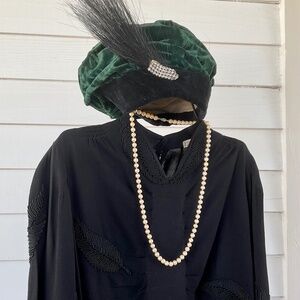 VINTAGE/ANTIQUE AUTHENTIC 1920 /1930 BLACK CREPE DRESS W/HISTORY M/L 10/12 LARGE